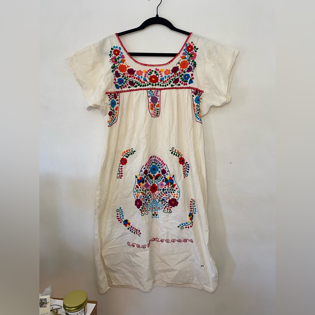 sachin and babi light blue dress Hand Embroidered Dress from Mexico | Color: Cream | Size: S